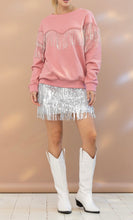 Load image into Gallery viewer, Mauve Rhinestone Fringe Pullover

