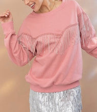 Load image into Gallery viewer, Mauve Rhinestone Fringe Pullover
